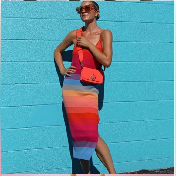 Banana Republic Dresses & Skirts - Banana Republic Limited Edition Rainbow Striped Maxi Midi Sweater Dress S NEW